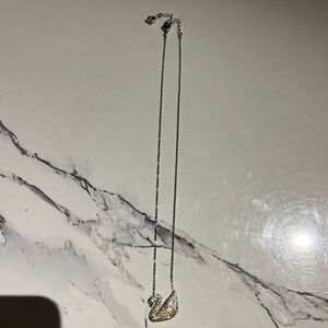 Swarovski Swan Pendant Necklace Silver Tone Crystal Pavé